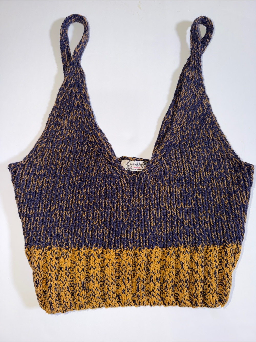 Intimately Free people Knit Colorblock Cropped Tank Top - Navy & Mustard